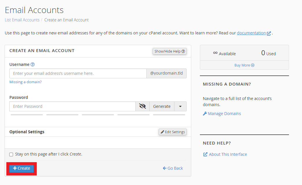 Finalise account creation