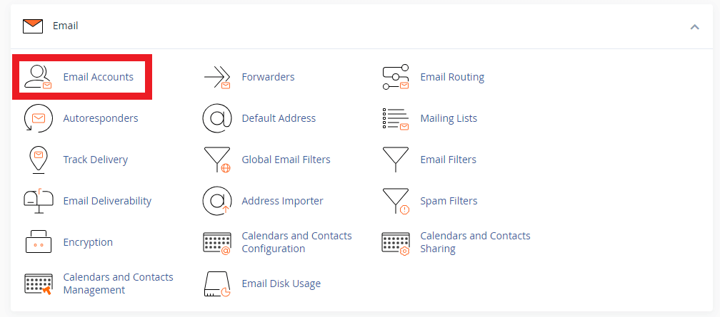 cPanel Email Accounts Highlighted