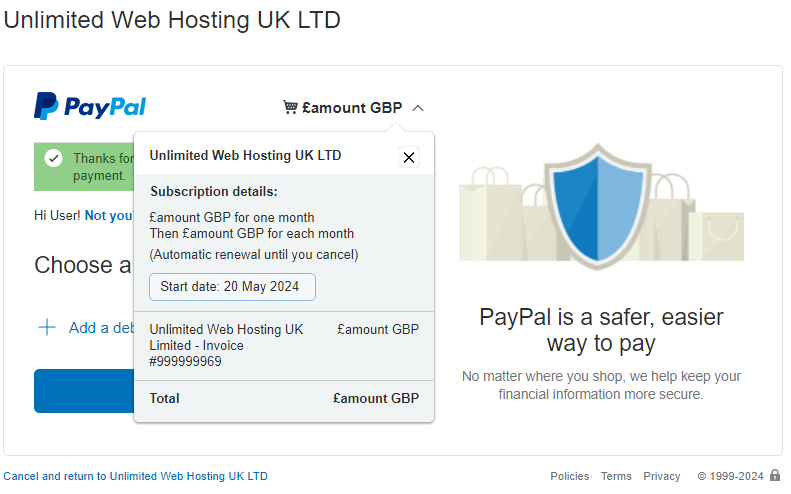 PayPal Subscription Details 