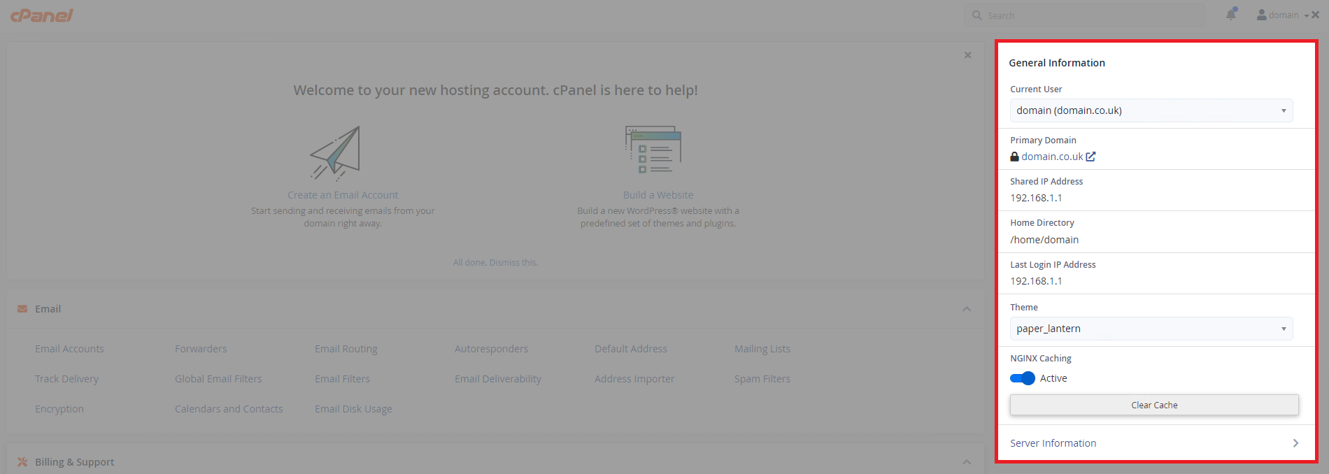 Nginx controls in cPanel