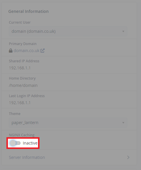 Caching Disabled in cPanel