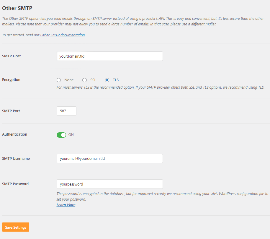Edit other SMTP 