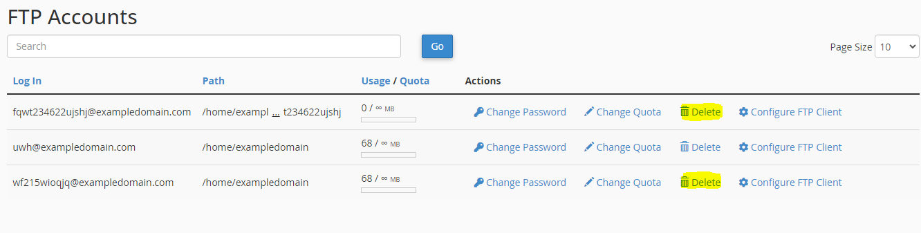 FTP Accounts List cPanel
