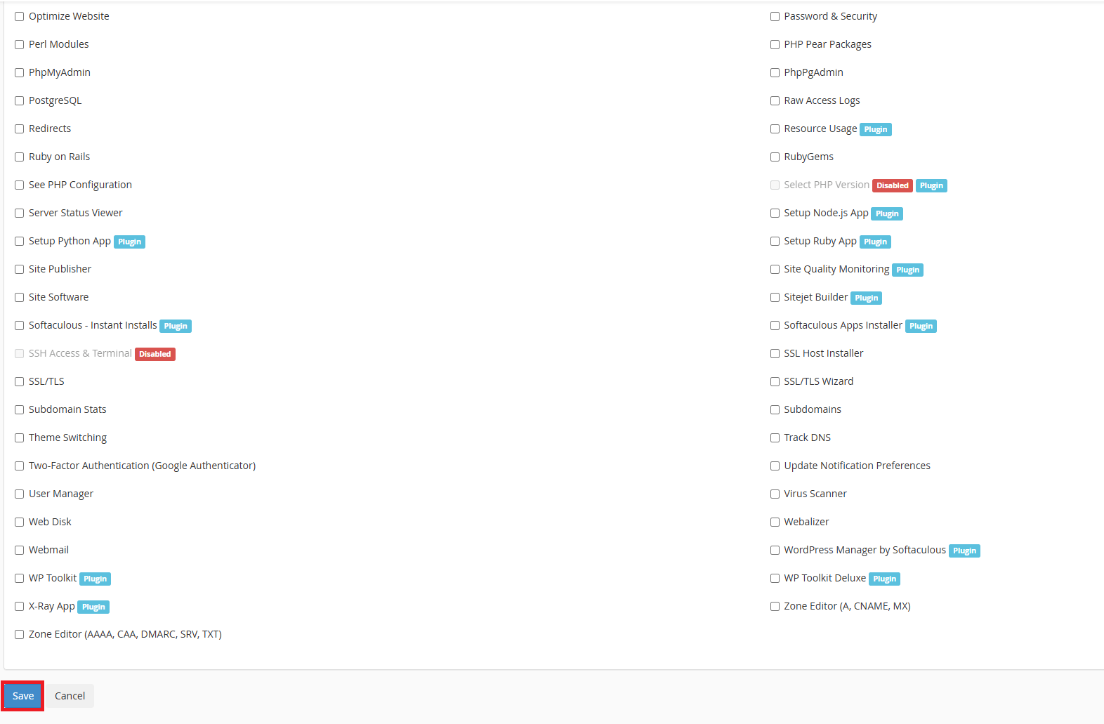 More features listed with the save button highlighted