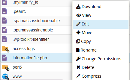 Edit the information file with right click drop down menu