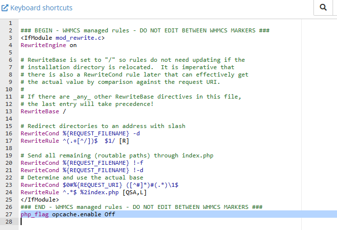 .htaccess file shown in open editor