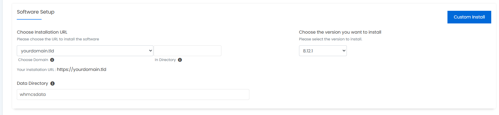 Softaculous WHMCS install settings