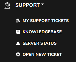 Support drop down menu