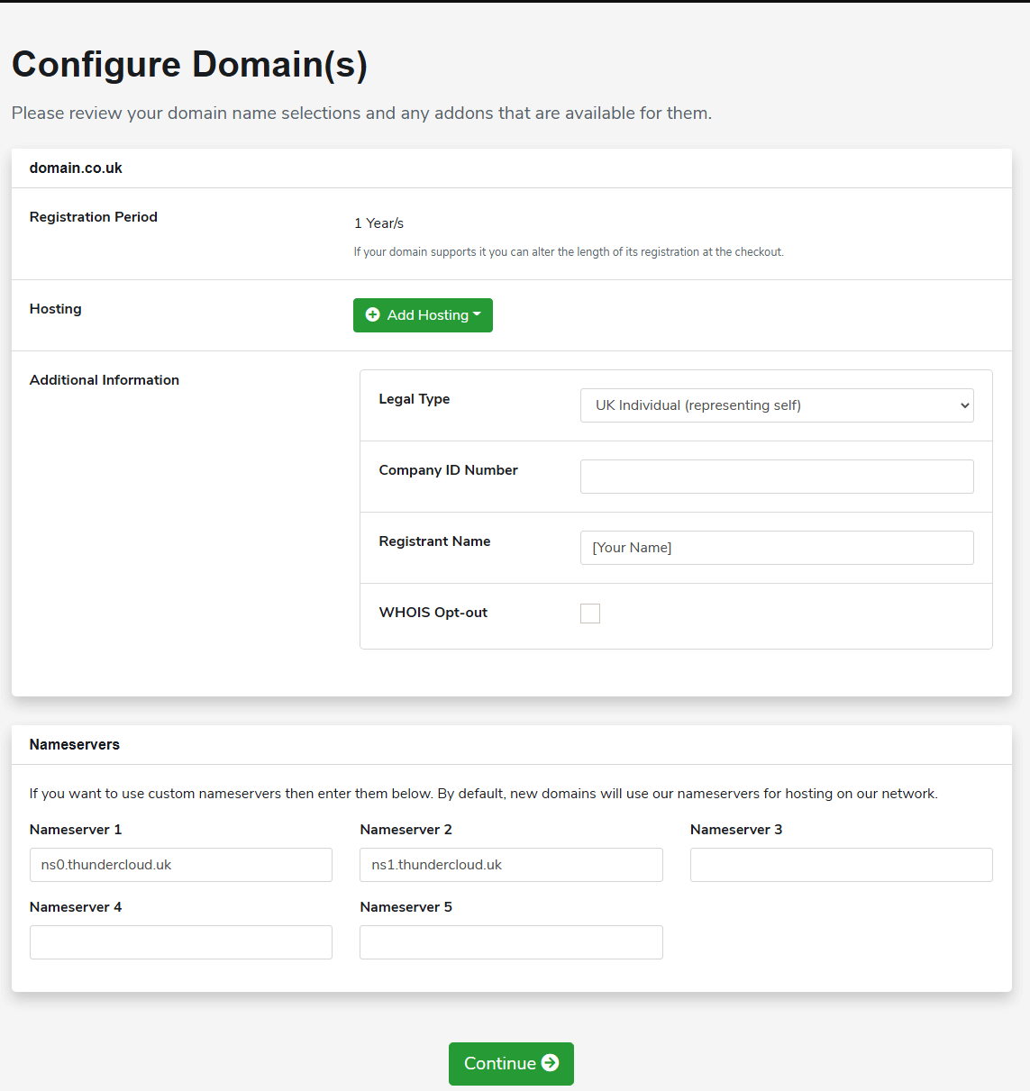 Configure domain for transfer